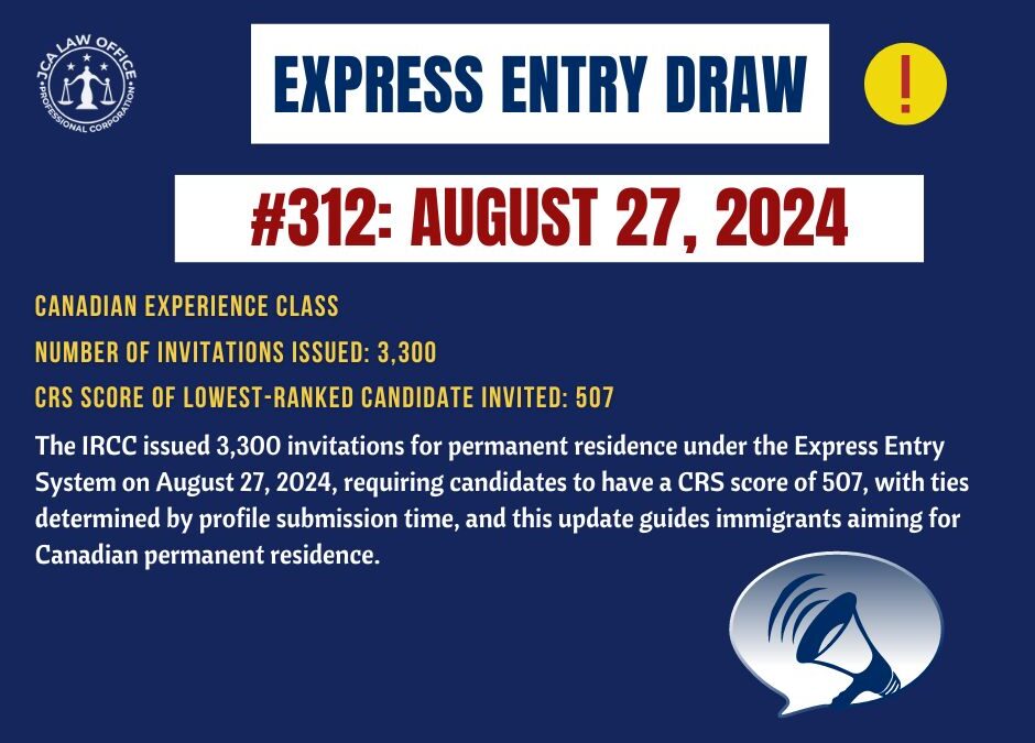 Express Entry Draw #312: August 27, 2024 – Invitations to Apply for Permanent Residence