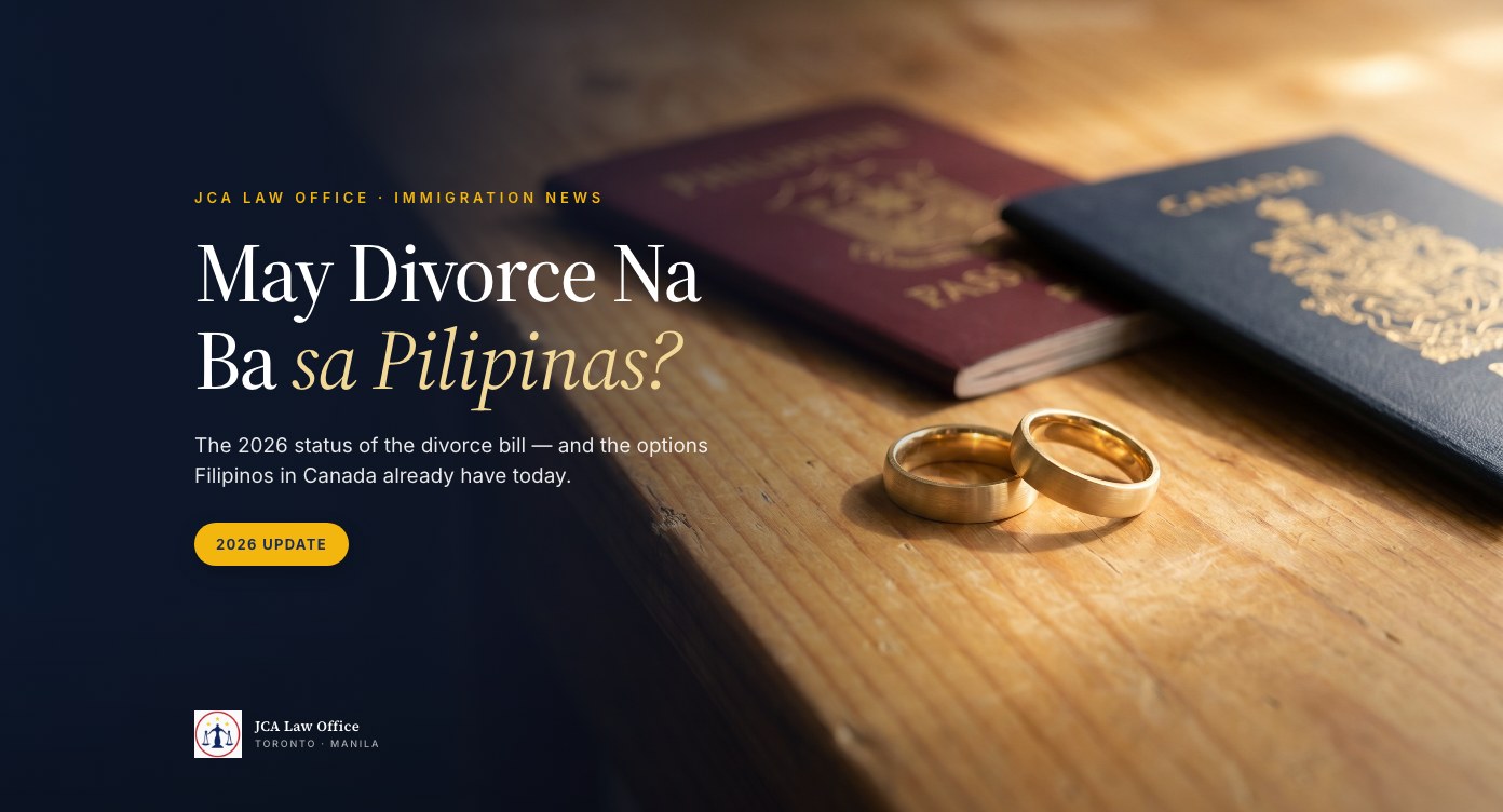Philippine and Canadian passports with two wedding rings — 2026 divorce bill status and options for Filipinos in Canada